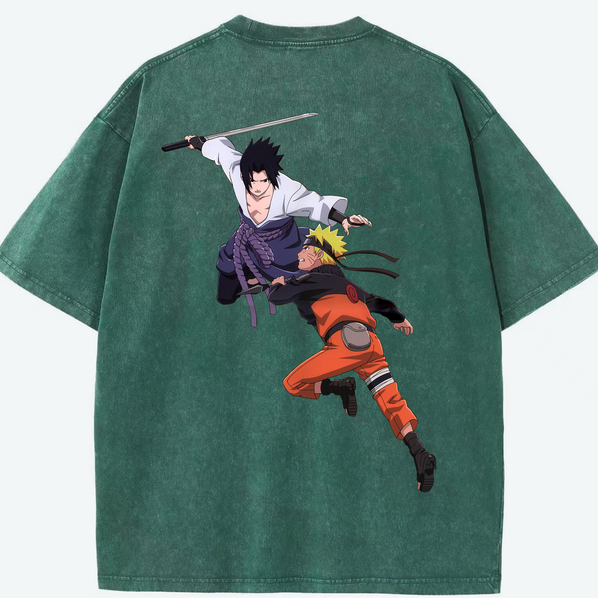 （画像用） NARUTO -ナルト- うちは サスケ Uchiha Sasuke 綿100% ヴィンテージ風 半袖Tシャツ（背面プリント）